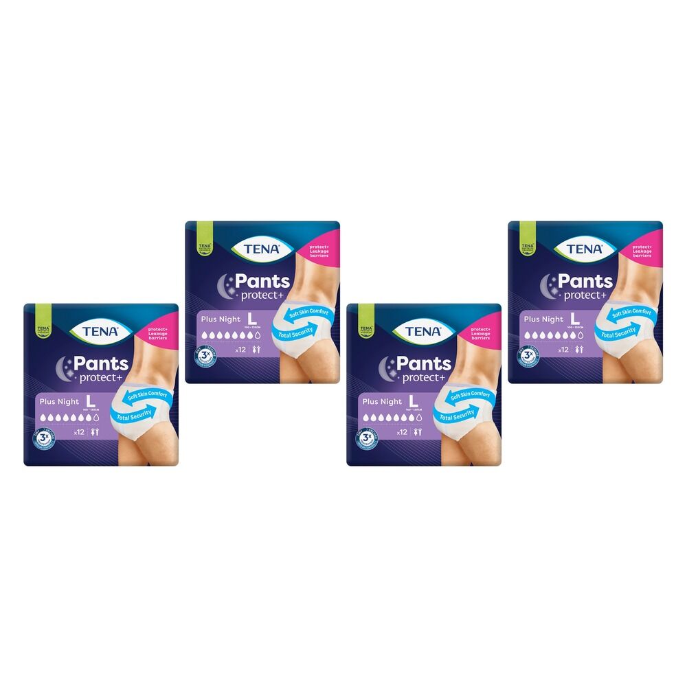 Tena Pants Plus Night Large 12 Pack x 2 Bundle of 4