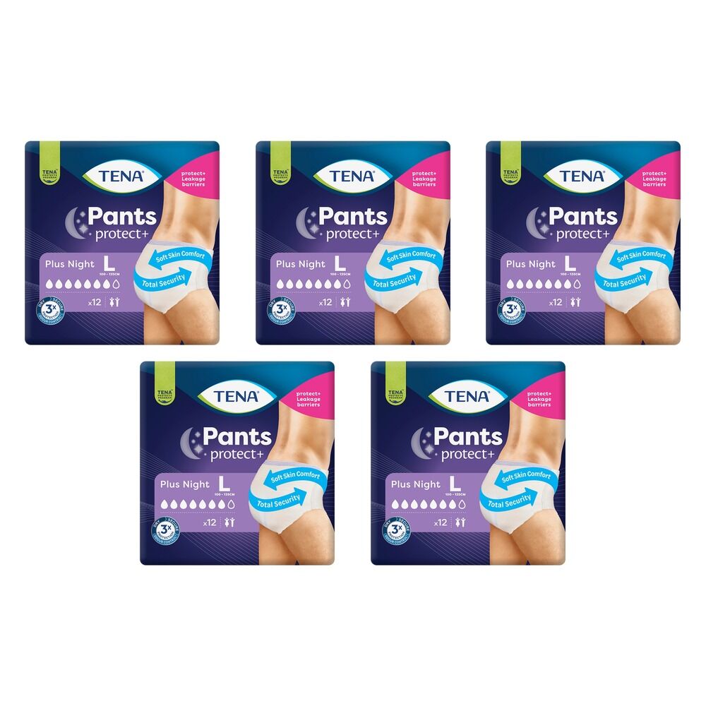 Tena Pants Plus Night Large 12 Pack x 2 Bundle of 5