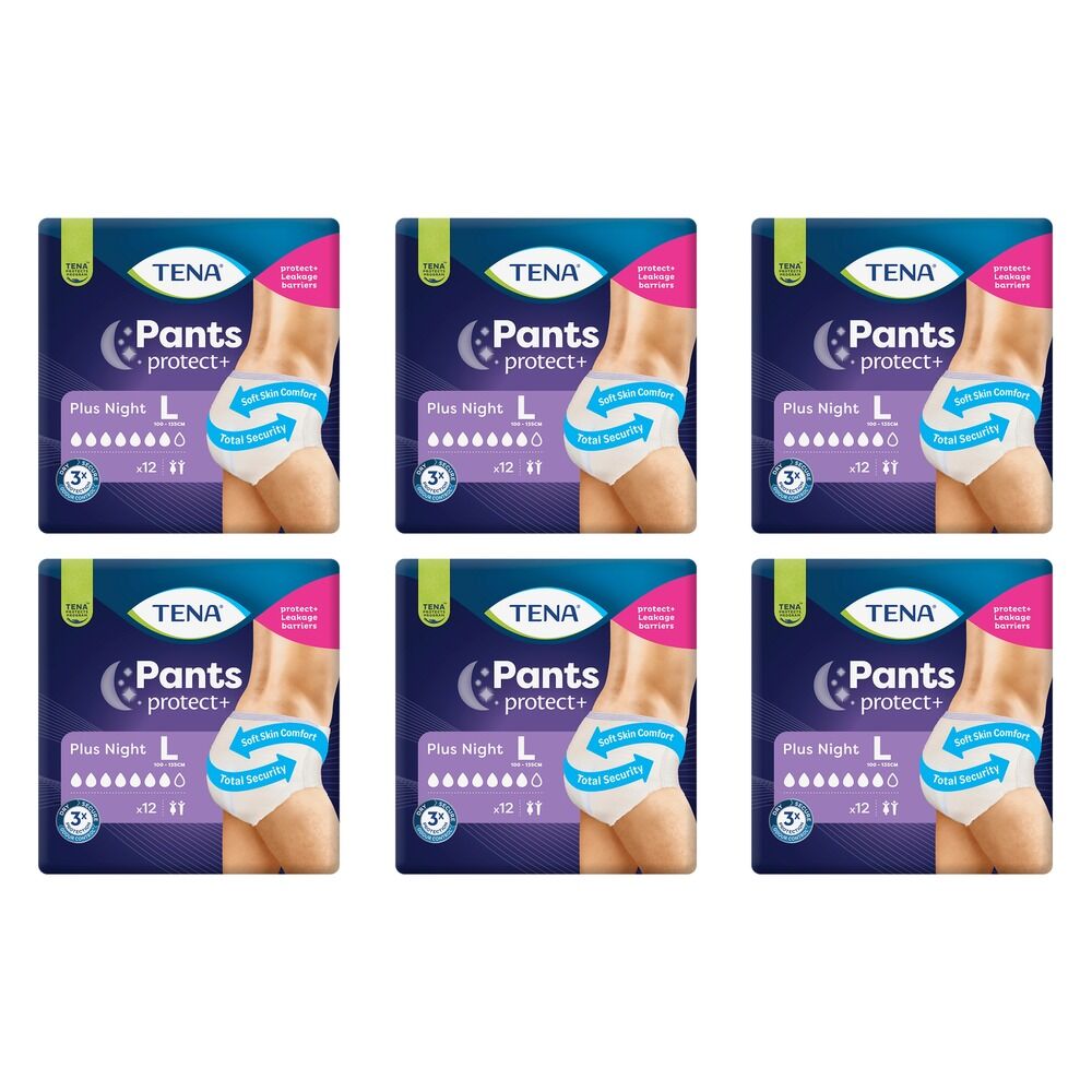 Tena Pants Plus Night Large 12 Pack x 2 Bundle of 6