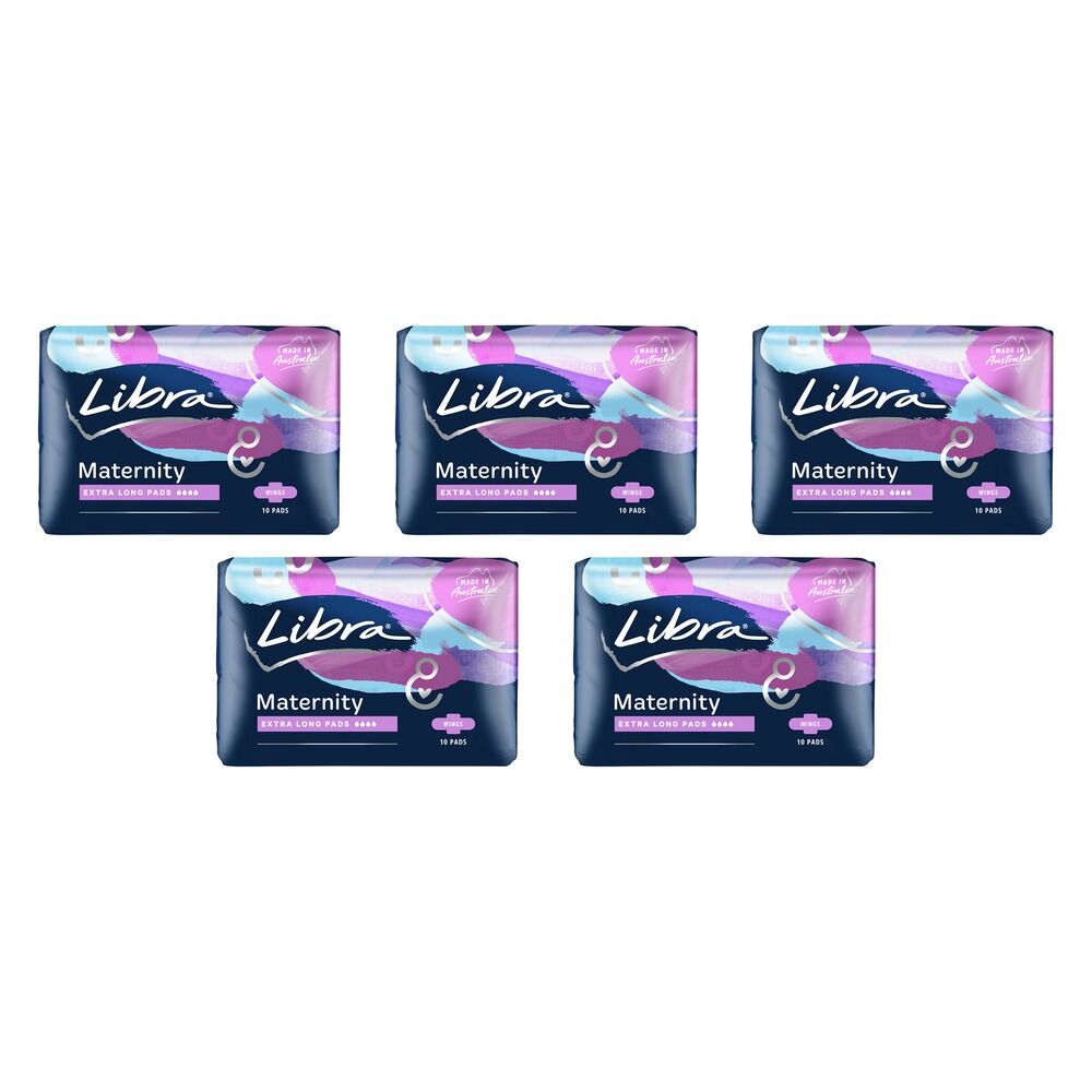 Libra Maternity Extra Long Pads with Wings 10 Pack x 6 Bundle of 5