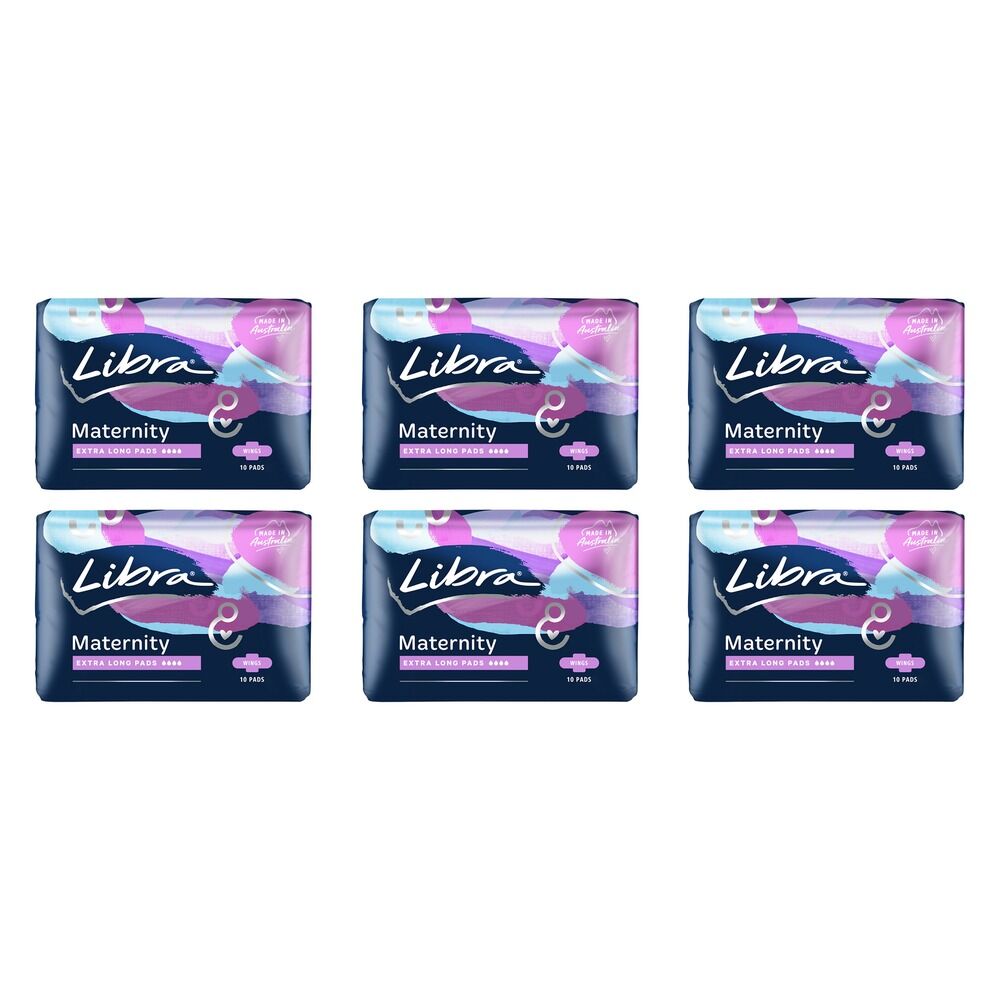 Libra Maternity Extra Long Pads with Wings 10 Pack x 6 Bundle of 6
