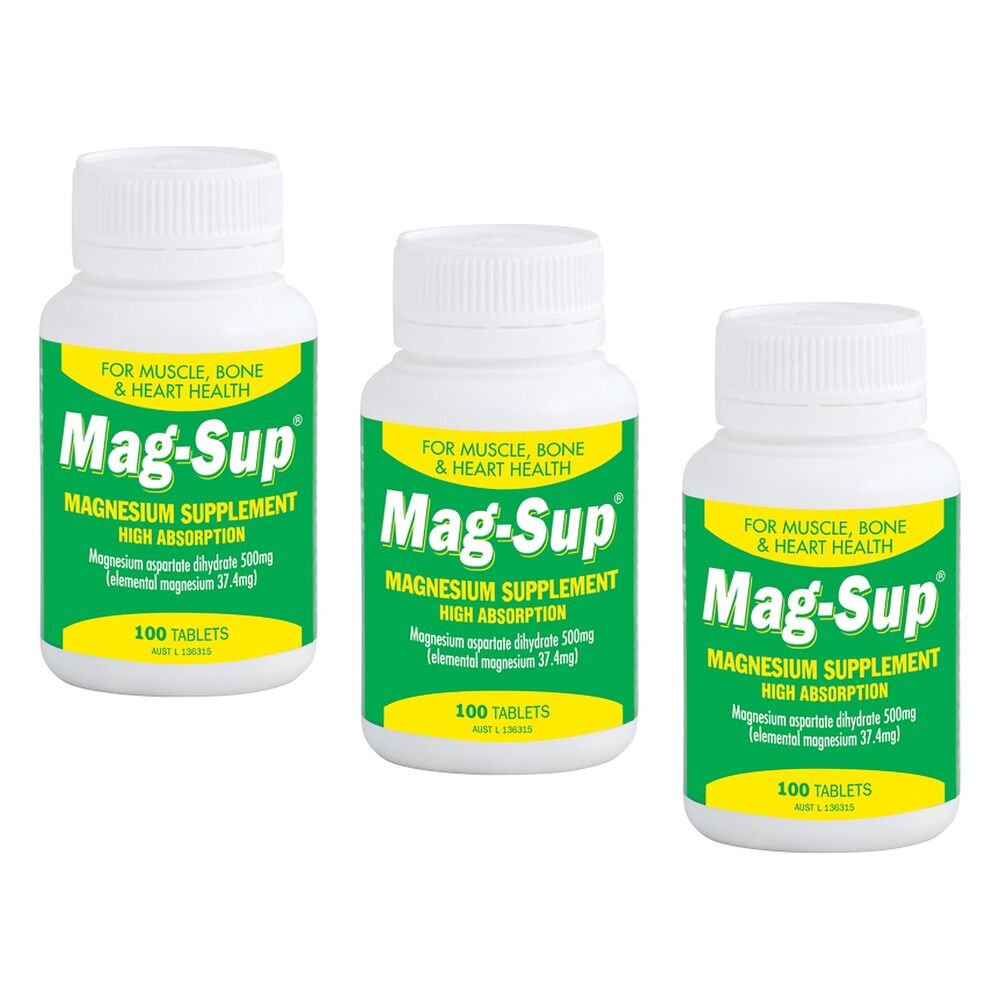 Mag-Sup Magnesium Supplement High Absorption 100 Tablets Pack of 3