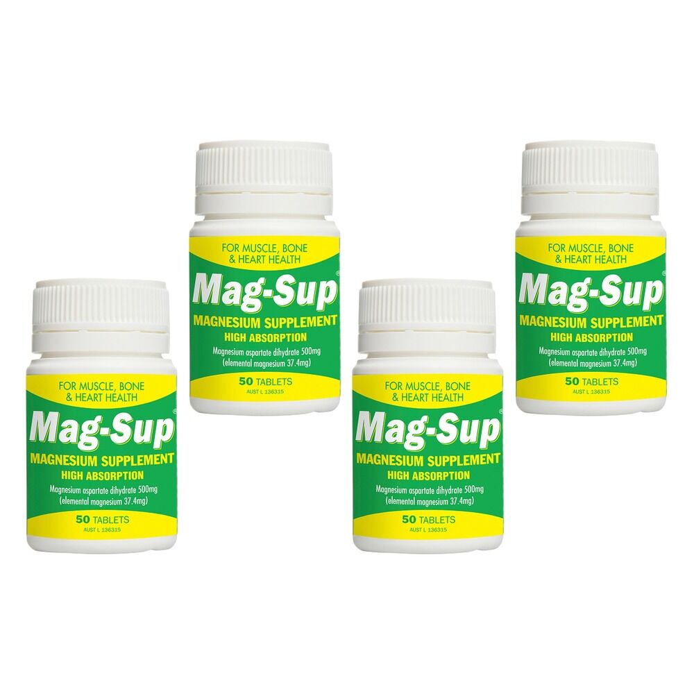 Mag-Sup Magnesium 500mg Tablets 50 Bottle Pack of 4