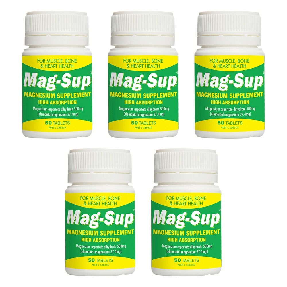 Mag-Sup Magnesium 500mg Tablets 50 Bottle Pack of 5