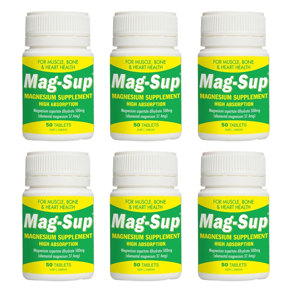 Mag-Sup Magnesium 500mg Tablets 50 Bottle Pack of 6