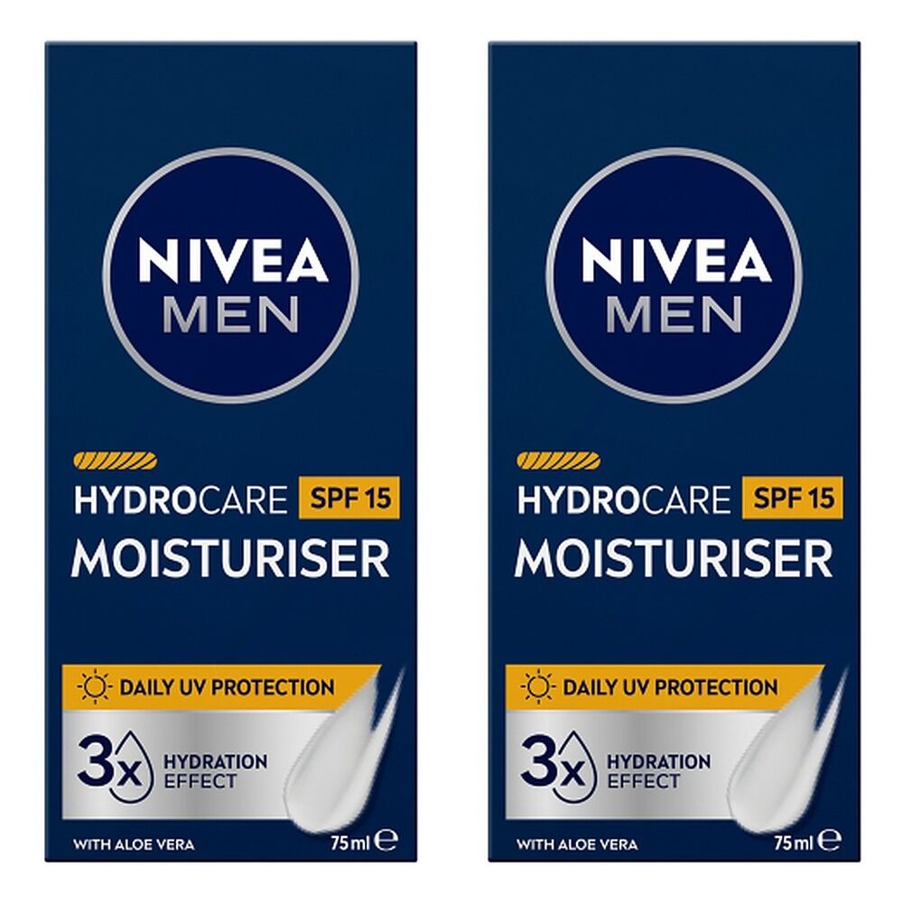 NIVEA Men Hydrocare Moisturiser SPF15 75mL Pack of 2