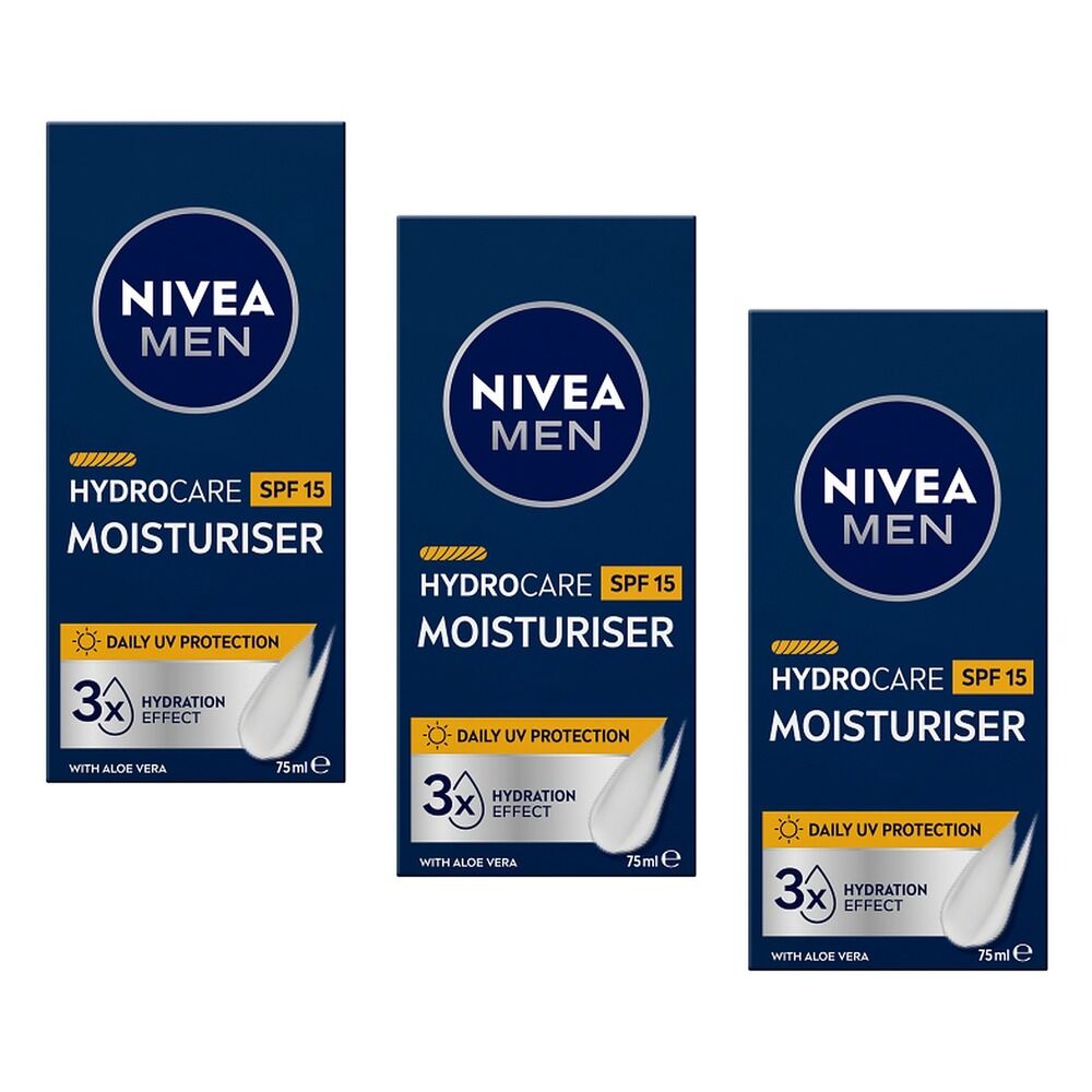 NIVEA Men Hydrocare Moisturiser SPF15 75mL Pack of 3