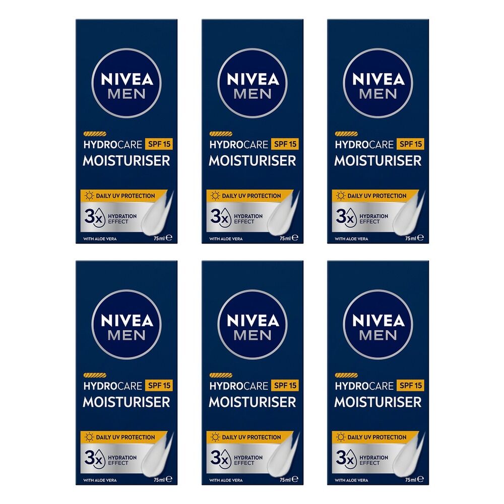 NIVEA Men Hydrocare Moisturiser SPF15 75mL Pack of 6