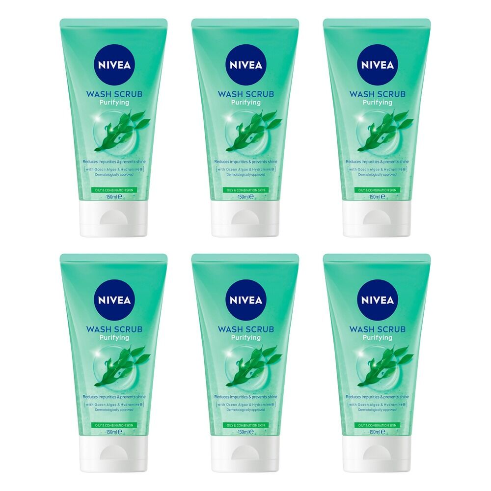 NIVEA Purifying Face Wash Scrub for Oily & Combination Skin 150mL Pack of 6