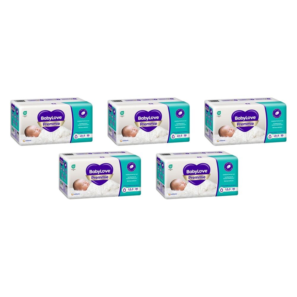 Baby Love Premmie Nappies Size 0 (1.5-3kg) 30 Pack x 4 Bundle of 5