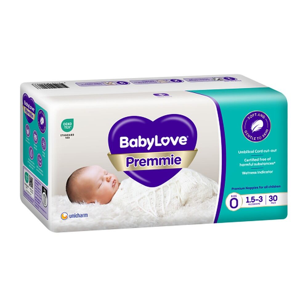 Baby Love Premmie Nappies Size 0 (1.5-3kg) 30 Pack x 4