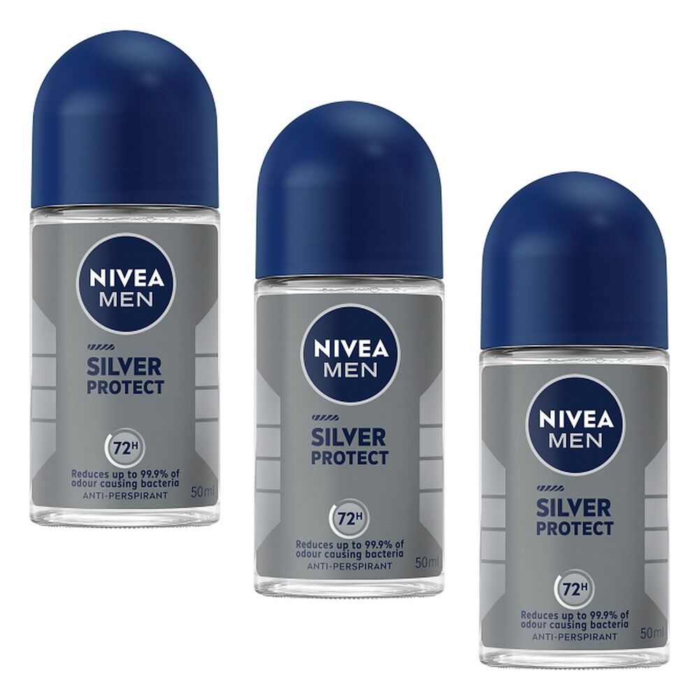 Nivea Deodorant Roll-On Silver Protect 50mL Pack of 3