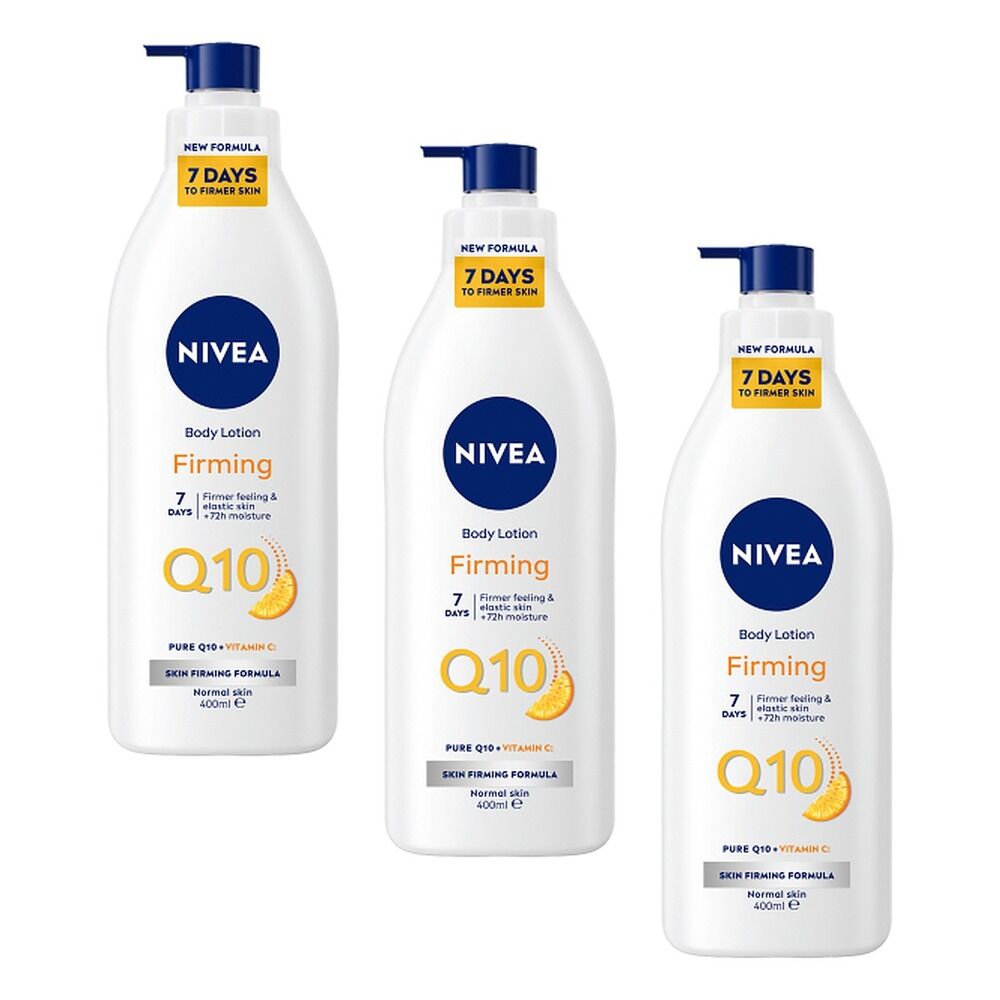 NIVEA Q10 Firming Plus Body Lotion with Vitamin C, 72h Moisture, 400mL Pack of 3