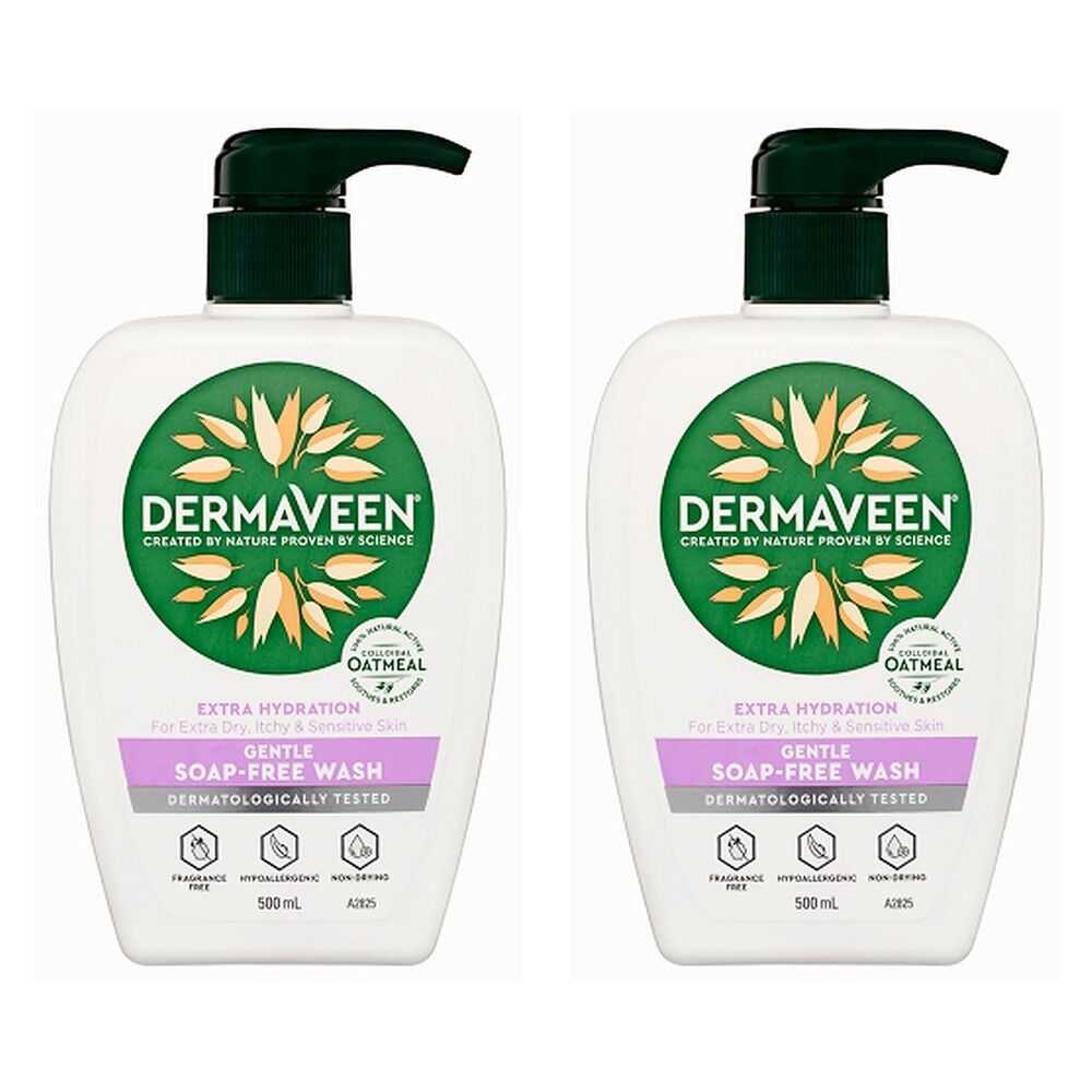 DermaVeen Extra Hydration Gentle Soap-Free Wash 500mL Pack of 2