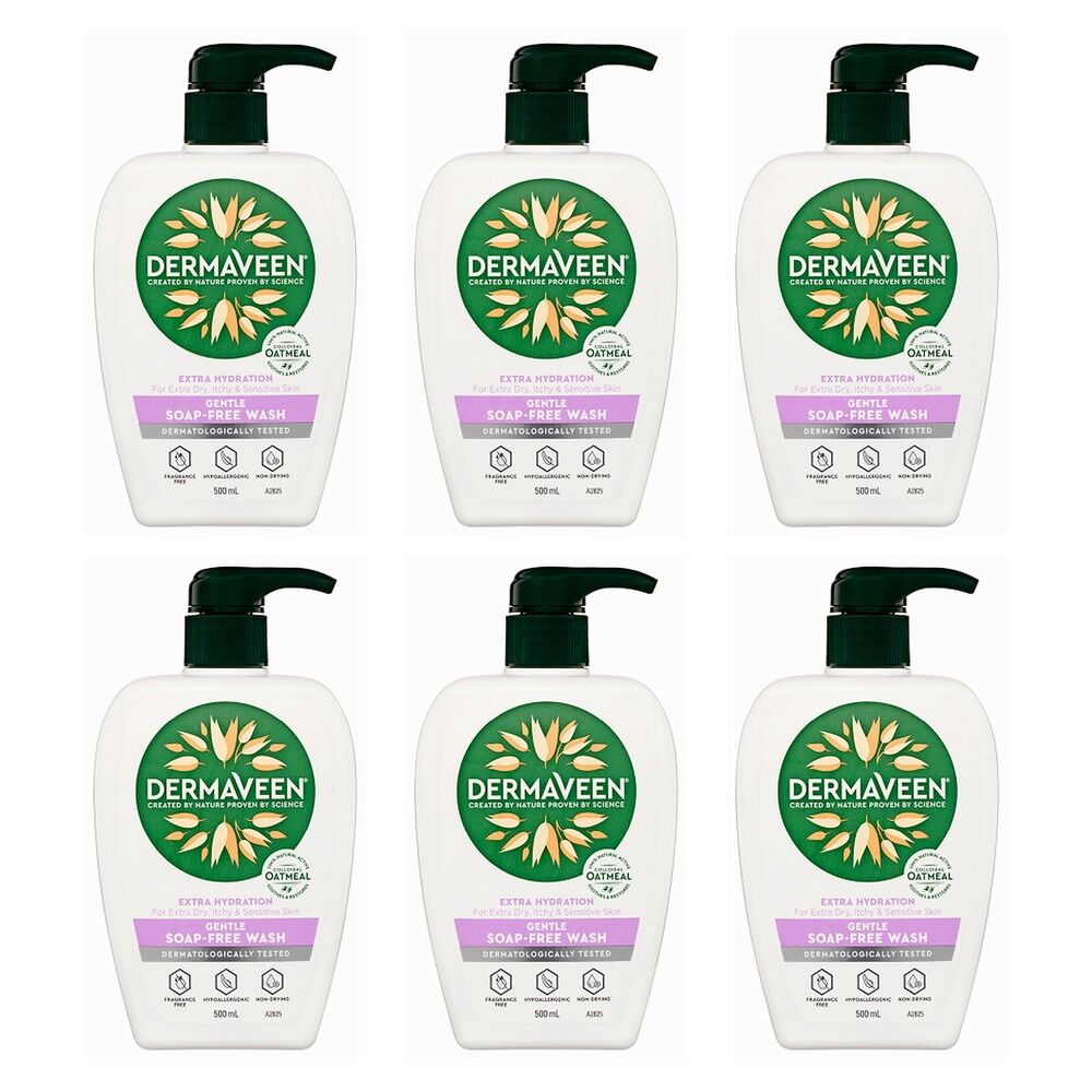 DermaVeen Extra Hydration Gentle Soap-Free Wash 500mL Pack of 6