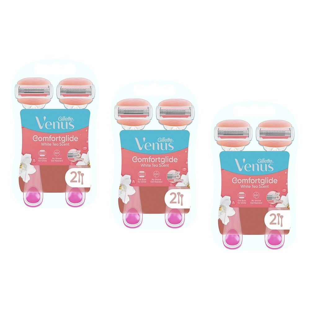 Gillette Venus Comfortglide White Tea Disposable Razor 2 Pack Bundle of 3