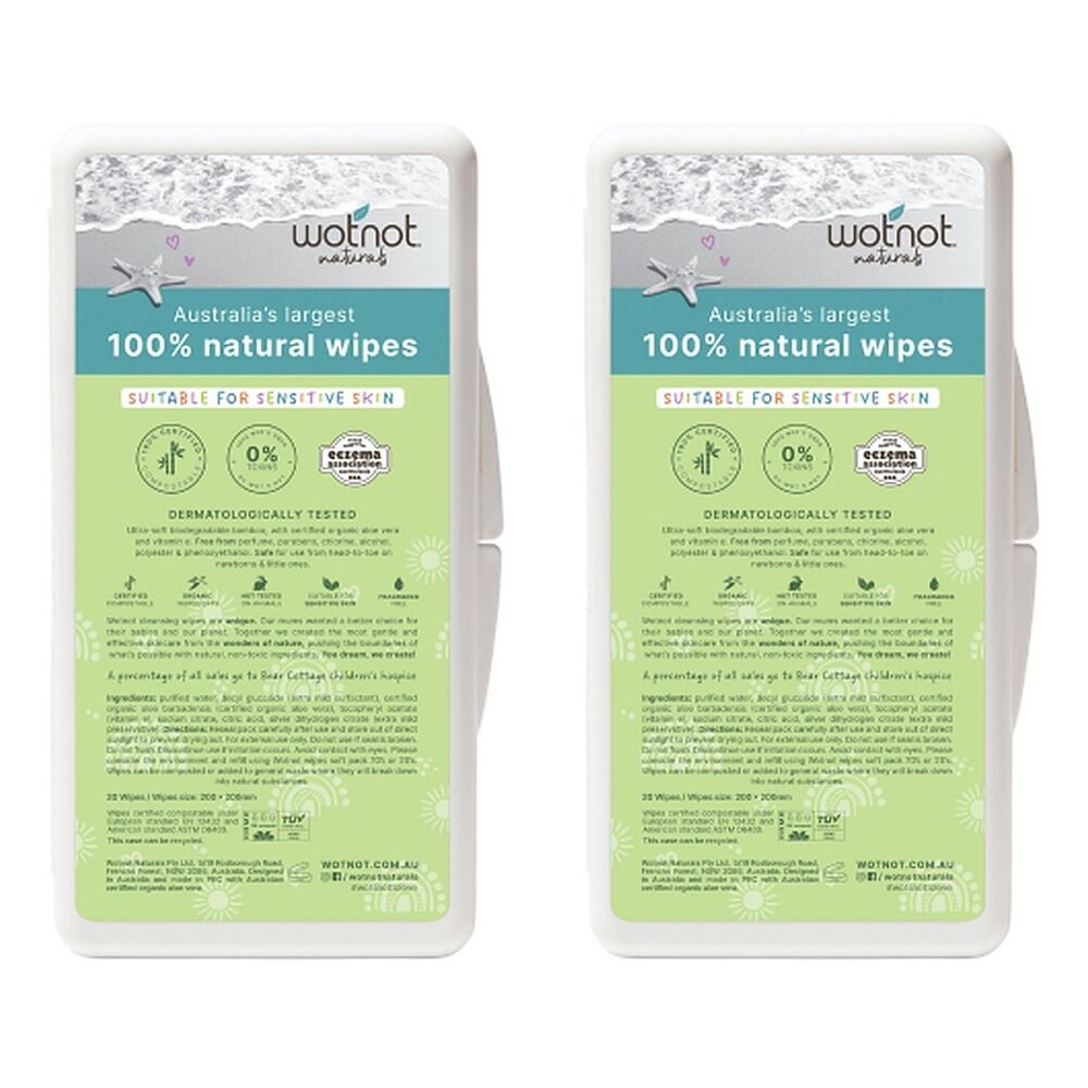 Wotnot Naturals 100% Natural Wipes Travel Hard Case 20 Pack Bundle of 2
