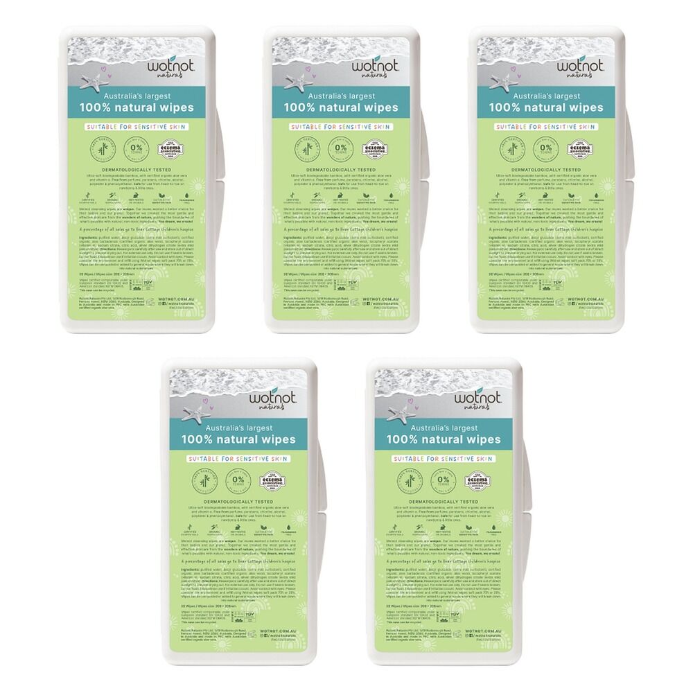 Wotnot Naturals 100% Natural Wipes Travel Hard Case 20 Pack Bundle of 5