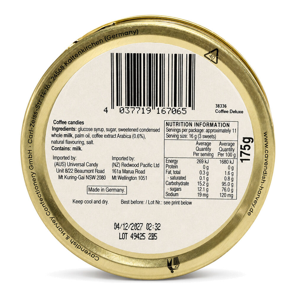 Cavendish & Harvey Deluxe Coffee Drops 175g Tin Sweets Candy Lollies
