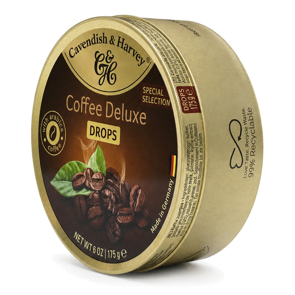 Cavendish & Harvey Deluxe Coffee Drops 175g Tin Sweets Candy Lollies