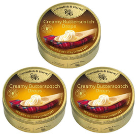 Cavendish and Harvey 3 x Creamy Butterscotch Drops 175g Tin Sweets C&H Candy Lollies