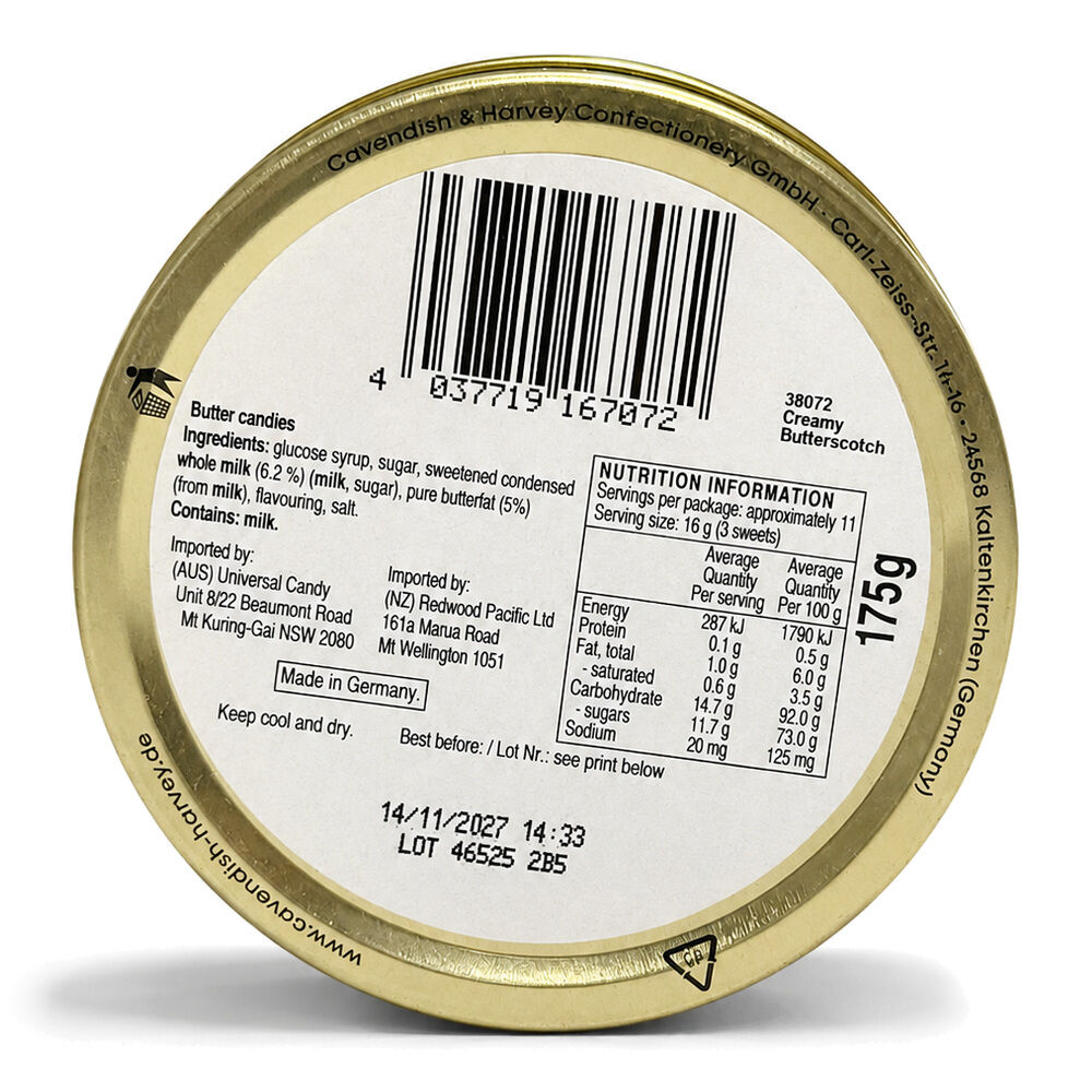 Cavendish & Harvey Creamy Butterscotch Drops 175g Tin Sweets C&H Candy Lollies