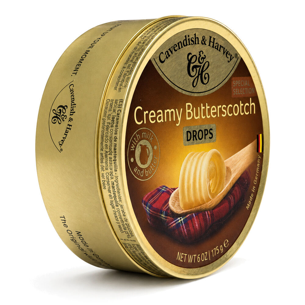 Cavendish & Harvey Creamy Butterscotch Drops 175g Tin Sweets C&H Candy Lollies