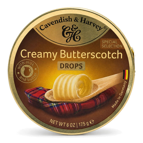 Cavendish & Harvey Creamy Butterscotch Drops 175g Tin Sweets C&H Candy Lollies