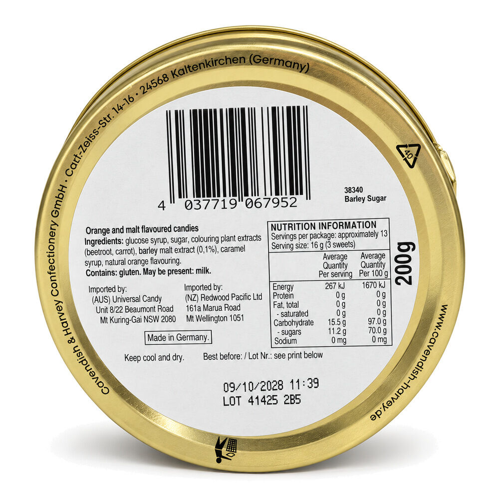 Cavendish & Harvey Barley Sugar Drops 200g Tin Sweets C&H Candy Lollies