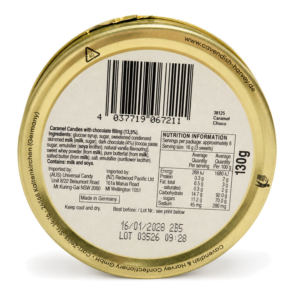 Cavendish & Harvey Caramel With Chocolate Drops 130g Tin Sweets Candy Lollies