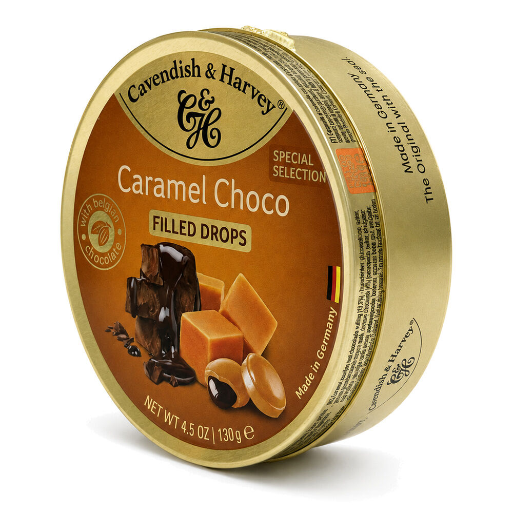 Cavendish & Harvey Caramel With Chocolate Drops 130g Tin Sweets Candy Lollies