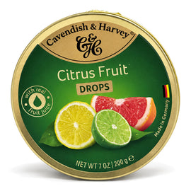 Cavendish & Harvey Citrus Fruit Drops 200g Tin Sweets C&H Candy Lollies