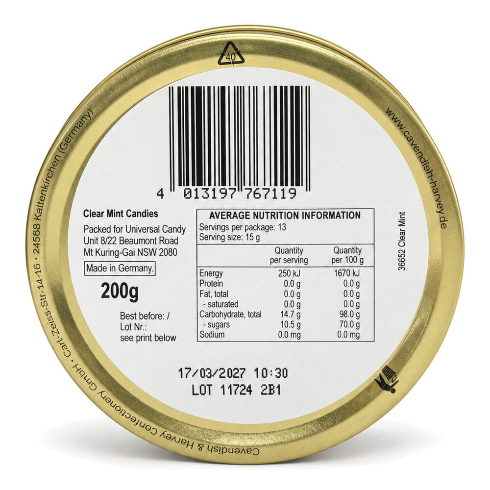 Cavendish & Harvey Clear Mint Drops 200g Tin Sweets C&H Candy Lollies