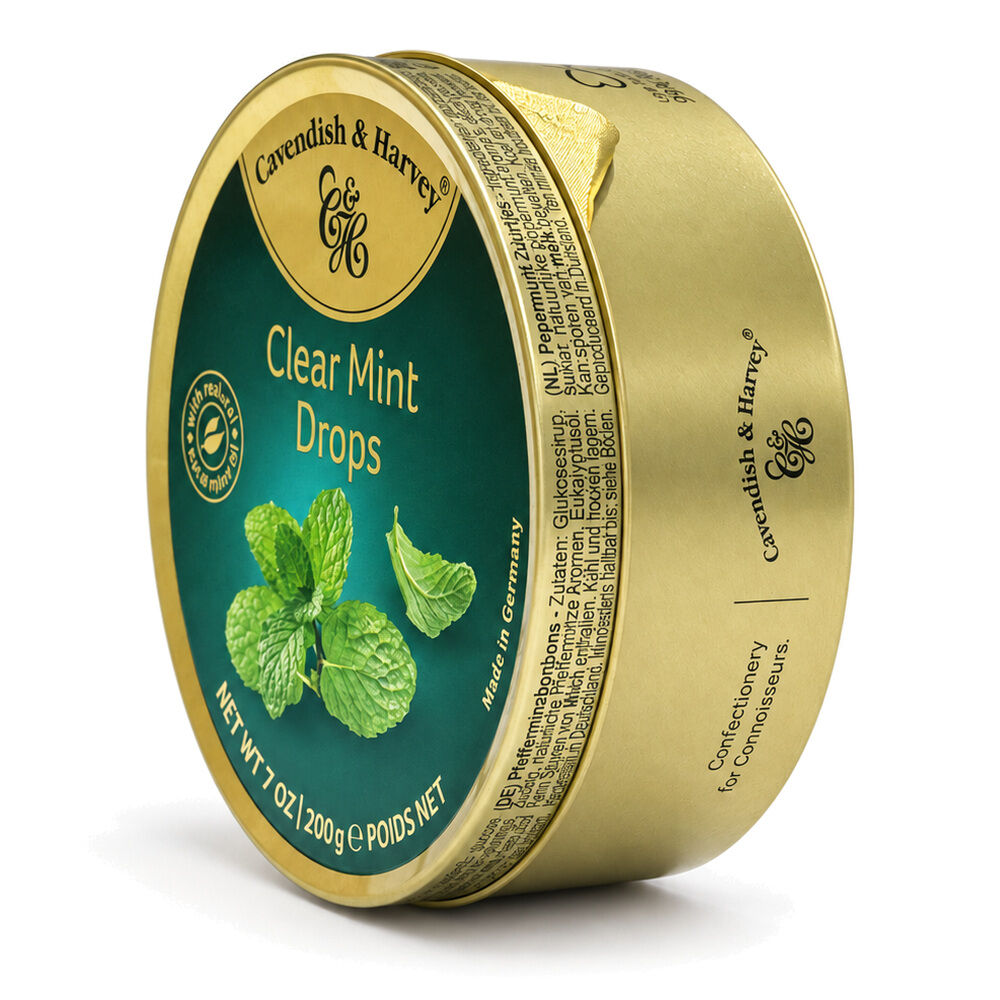 Cavendish & Harvey Clear Mint Drops 200g Tin Sweets C&H Candy Lollies