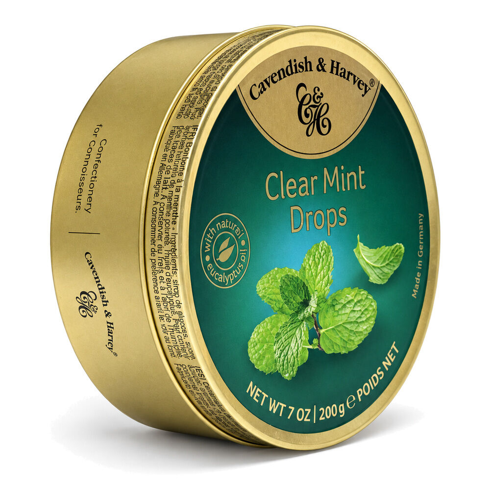 Cavendish & Harvey Clear Mint Drops 200g Tin Sweets C&H Candy Lollies