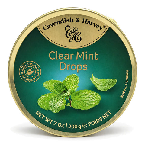 Cavendish & Harvey Clear Mint Drops 200g Tin Sweets C&H Candy Lollies
