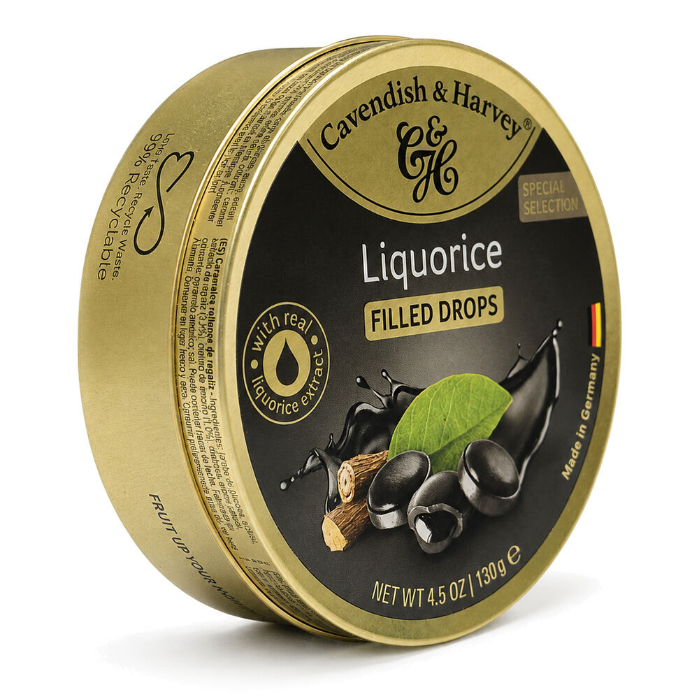 Cavendish & Harvey Liquorice Filled Drops 130g Tin Sweets C&H Candy Lollies