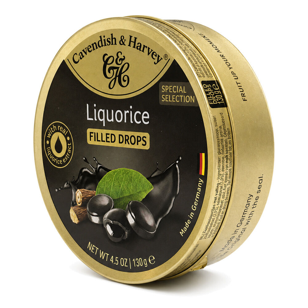 Cavendish & Harvey Liquorice Filled Drops 130g Tin Sweets C&H Candy Lollies