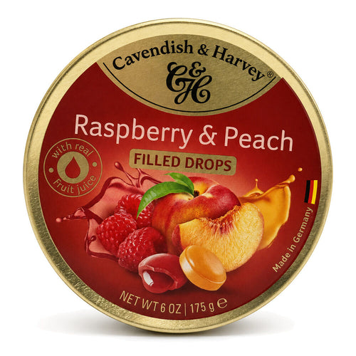 Cavendish & Harvey Raspberry & Peach Drops 175g Tin Sweets C&H Candy Lollies