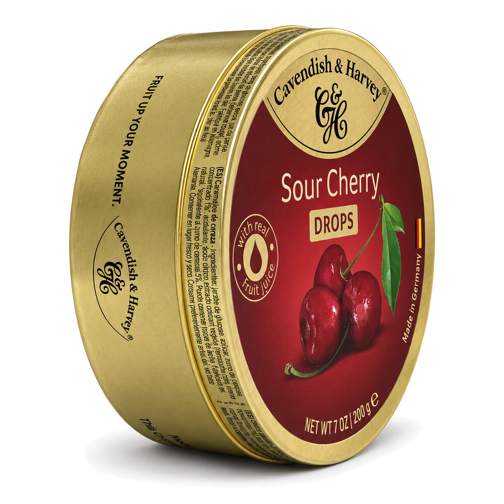 Cavendish & Harvey Sour Cherry Drops 200g Tin Sweets C&H Candy Lollies