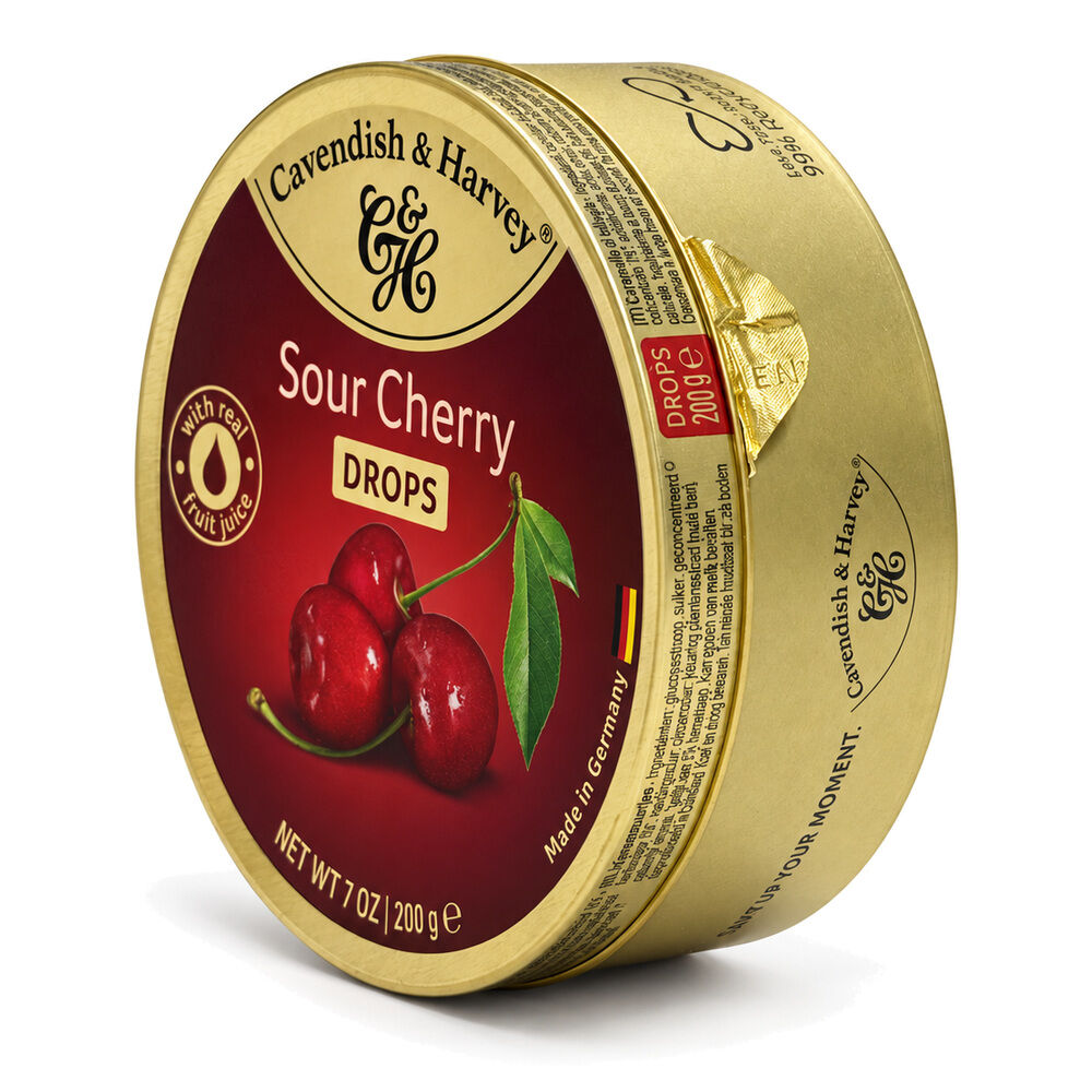 Cavendish & Harvey Sour Cherry Drops 200g Tin Sweets C&H Candy Lollies