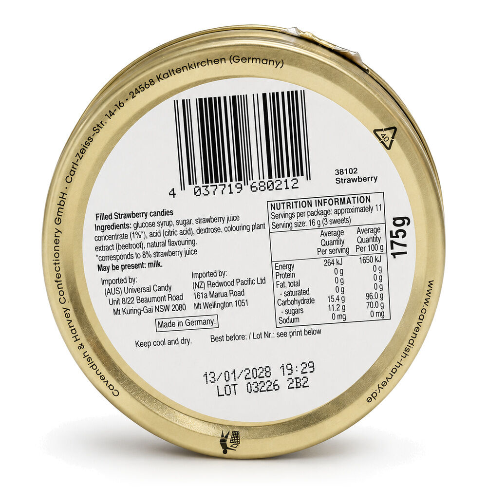 Cavendish & Harvey Strawberry Drops 175g Tin Sweets C&H Candy Lollies