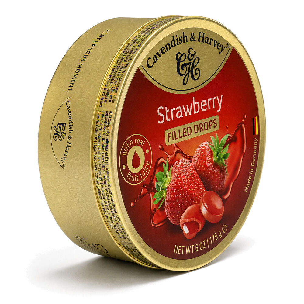 Cavendish & Harvey Strawberry Drops 175g Tin Sweets C&H Candy Lollies
