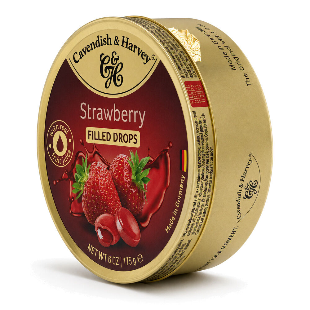 Cavendish & Harvey Strawberry Drops 175g Tin Sweets C&H Candy Lollies