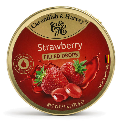 Cavendish & Harvey Strawberry Drops 175g Tin Sweets C&H Candy Lollies