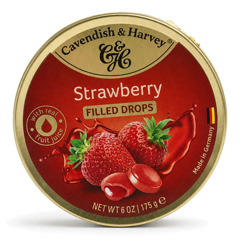 Cavendish & Harvey Strawberry Drops 175g Tin Sweets C&H Candy Lollies