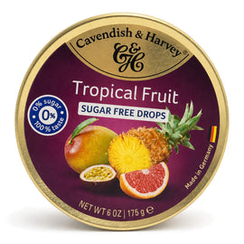 Cavendish & Harvey Tropical Fruit Drops 175g Tin Candy Lollies Sugar Free C&H