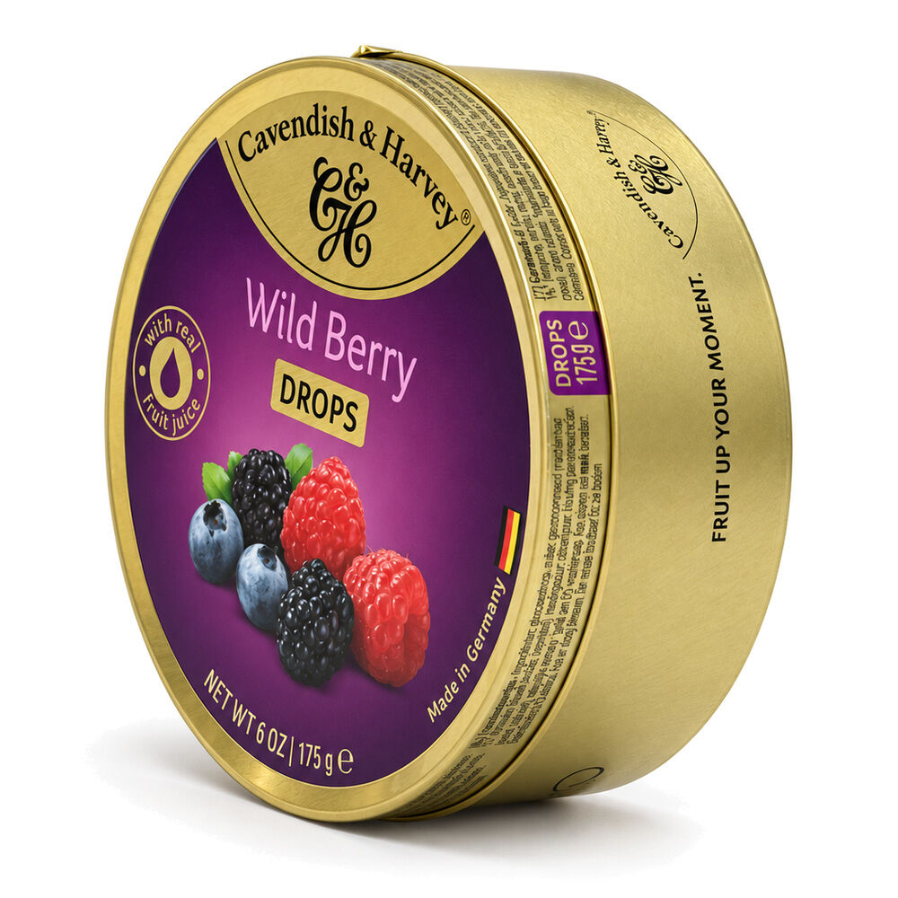 Cavendish & Harvey Wild Berry Drops 175g Tin Sweets C&H Candy Lollies