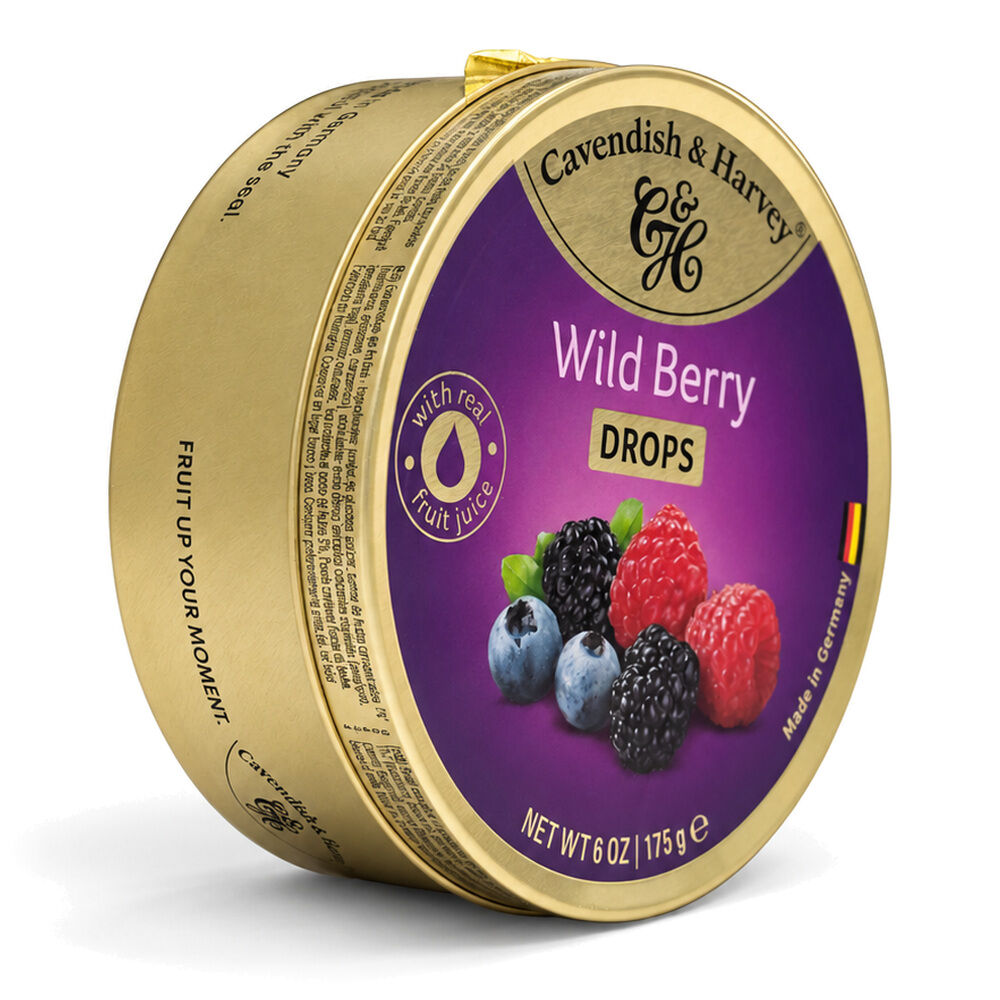 Cavendish & Harvey Wild Berry Drops 175g Tin Sweets C&H Candy Lollies