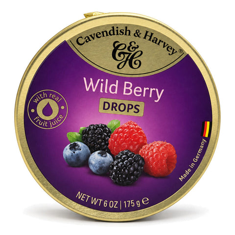 Cavendish & Harvey Wild Berry Drops 175g Tin Sweets C&H Candy Lollies